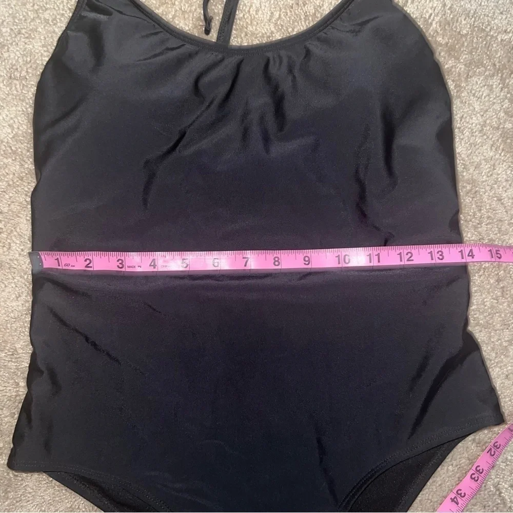 Black Ruffled Strap One Piece Cheeky Swimsuit Size Large
